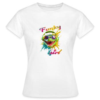 Funky Mädchen Krokodil - Frauen T-Shirt - Weiß - Vorne - AI Model Female 172 dark (172cm)