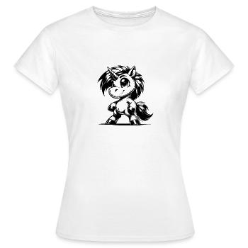 Knuffiges Einhorn sucht magische Abenteuerwelt - Frauen T-Shirt - Weiß - Vorne - AI Model Female 172 dark (172cm)
