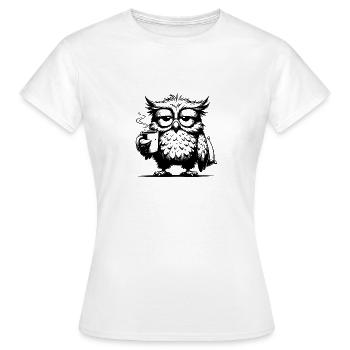 Lustige müde Comic Eule mit Kaffee Defizit - Frauen T-Shirt - Weiß - Vorne - AI Model Female 172 dark (172cm)