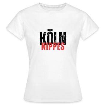 Köln Nippes schwarz-rote Schrift - Frauen T-Shirt - Weiß - Vorne - AI Model Female 172 dark (172cm)