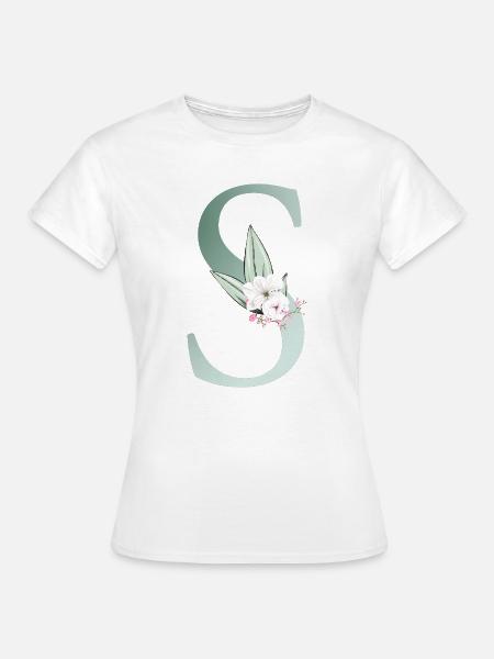 S Monogramm, Floral, personalisierbar - Frauen T-Shirt - Weiß