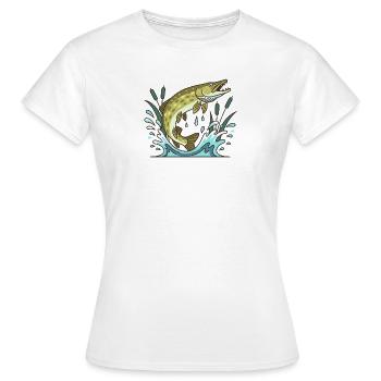 Hecht Angeln Raubfisch - Frauen T-Shirt - Weiß - Vorne - AI Model Female 172 dark (172cm)