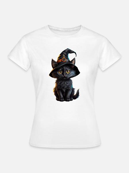 Hexenkatzchen im Zauberhut - Frauen T-Shirt - Weiß