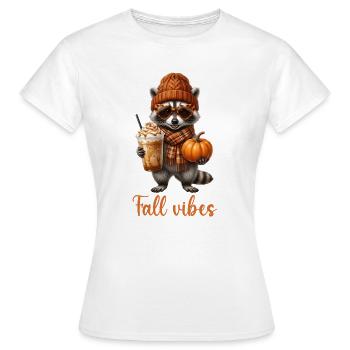 Fall Vibes Raccoon with Pumpkin and Coffee - Women's T-Shirt - white - Front - AI Model Female 172 dark (172cm)