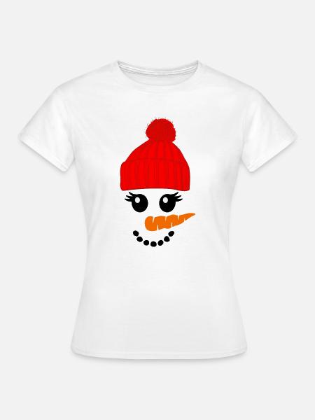 Schneemann mit rotem Hut - Frauen T-Shirt - Weiß