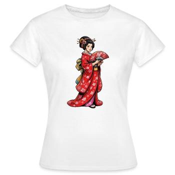 Geisha in cherry blossom kimono - Women's T-Shirt - white - Front - AI Model Female 172 dark (172cm)
