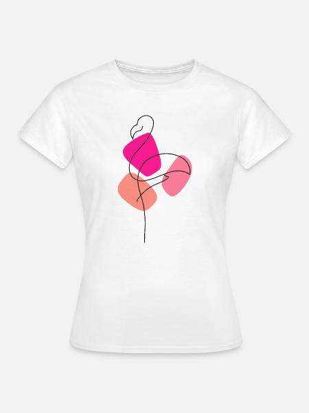 Lineart Flamingo mit Farbunterlegung - Frauen T-Shirt - Weiß