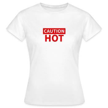 CAUTION HOT red - Women's T-Shirt - white - Front - AI Model Female 172 dark (172cm)