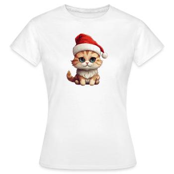 Weihnachtspfote: Niedliche Katze mit Mütze 2 - Frauen T-Shirt - Weiß - Vorne - AI Model Female 172 dark (172cm)