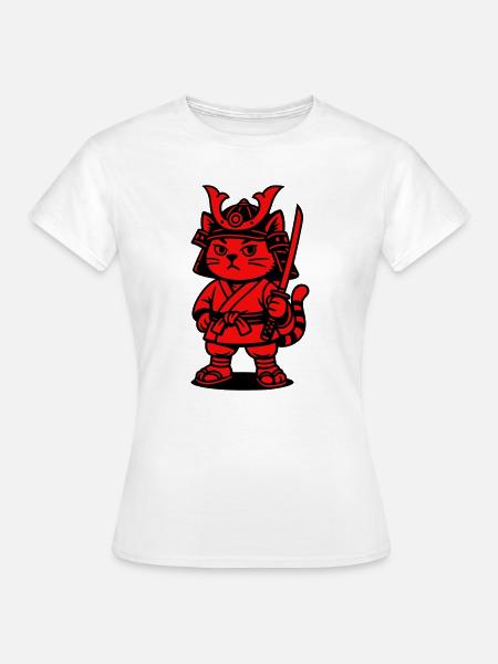 Samurai Katze - Frauen T-Shirt - Weiß