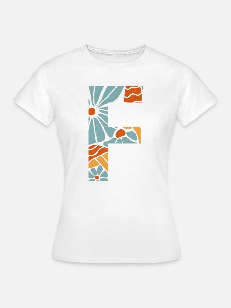 Buchstabe f groovige Blumen Geschenkidee - Frauen T-Shirt - Weiß