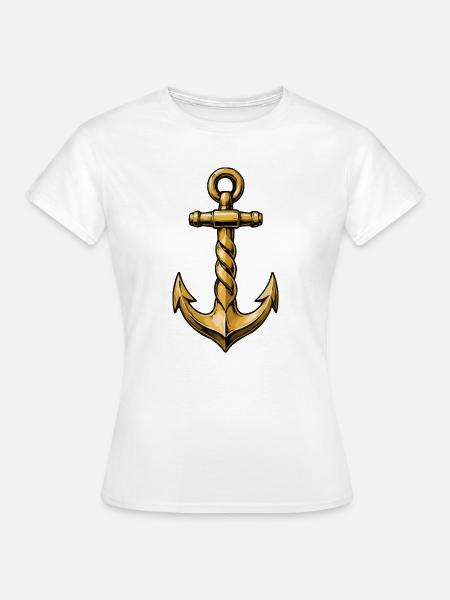 Goldanker mit Seil – Nautischer Vintage-Stil - Frauen T-Shirt - Weiß