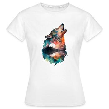 Wolf Doppelbelichtung Wald Natur wandern Wildnis - Frauen T-Shirt - Weiß - Vorne - AI Model Female 172 dark (172cm)