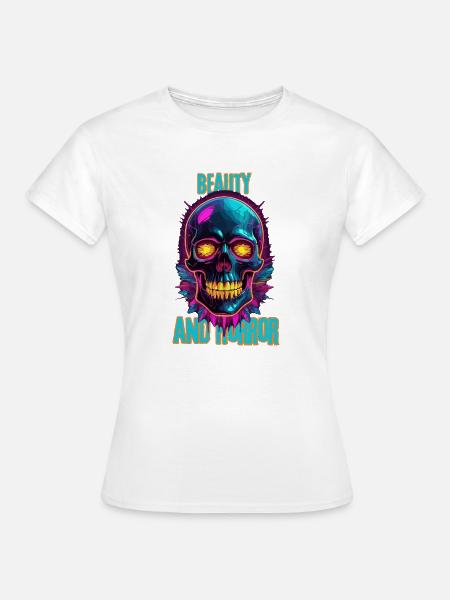 Bunter Totenkopf mit Federn - Frauen T-Shirt - Weiß