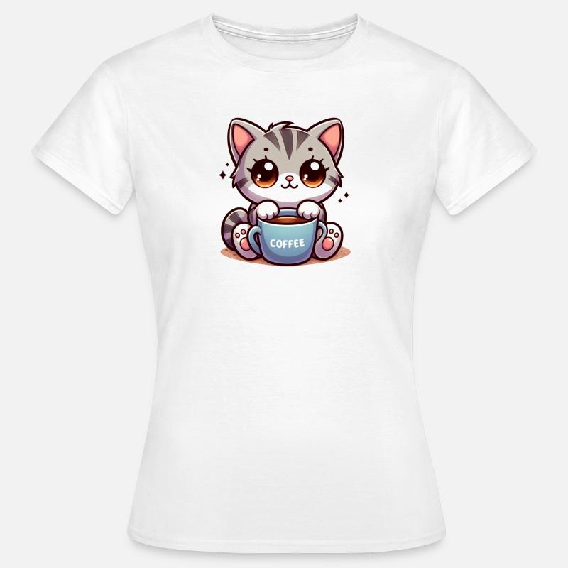 Cat with Coffee Mug 4 - Women's T-Shirt - white