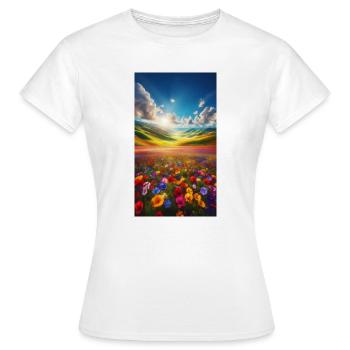 Rainbow meadow in sunlight - Women's T-Shirt - white - Front - AI Model Female 172 dark (172cm)