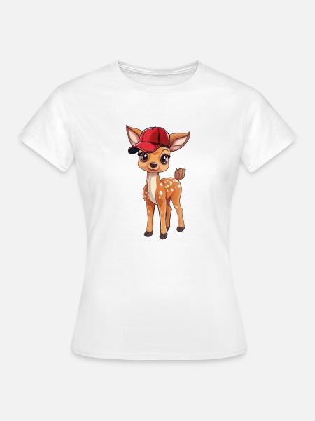 Rehkitz mit Roter Kappe - Frauen T-Shirt - Weiß