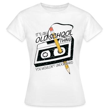 Retro Lustiges Design, Audiokassette und Bleistift - Frauen T-Shirt - Weiß - Vorne - AI Model Female 172 dark (172cm)