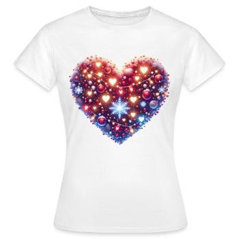 Weihnachts Herz Glitzer Schneeflocke Licht Xmas - Frauen T-Shirt - Weiß - Vorne - AI Model Female 172 dark (172cm)