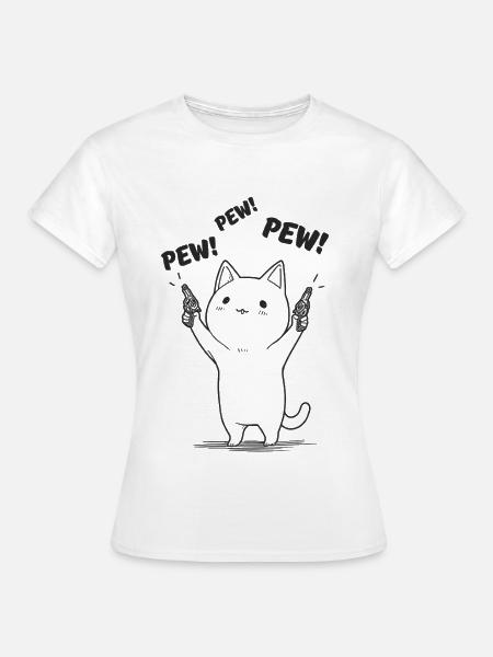 Kätzchen mit Pew Pew - Frauen T-Shirt - Weiß