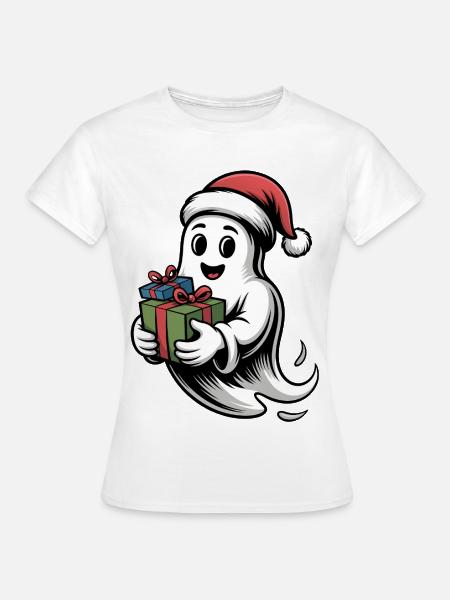Weihnachtsgeist mit Geschenk - Frauen T-Shirt - Weiß