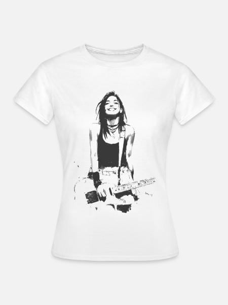 Monochrome Gitarristin-Skizze - Frauen T-Shirt - Weiß