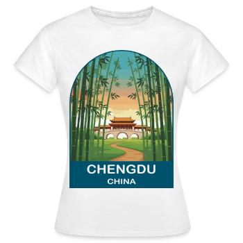 Chengdu China Bamboo Bridge Art de voyage vintage - T-shirt Femme - blanc - Devant - AI Model Female 172 dark (172cm)