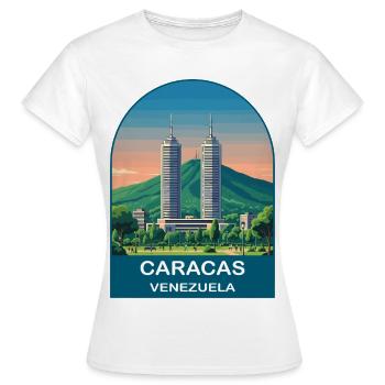 Caracas Venezuela Skyline Vintage Travel Poster - Women's T-Shirt - white - Front - AI Model Female 172 dark (172cm)