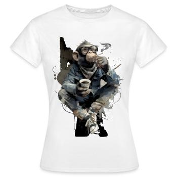 Coffee Chimpanzé en jean : Urban Chill - T-shirt Femme - blanc - Devant - AI Model Female 172 dark (172cm)