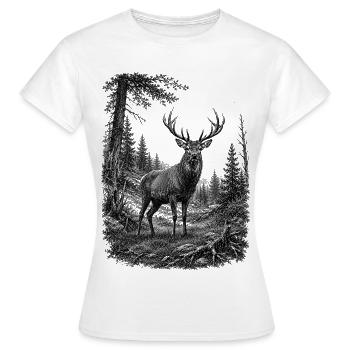 Cerf majestueux dans la nature dans le style du dessin - T-shirt Femme - blanc - Devant - AI Model Female 172 dark (172cm)