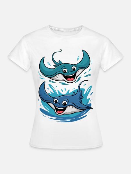 Zwei fröhliche Rochen - Frauen T-Shirt - Weiß