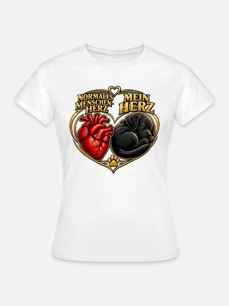 Herz trifft Hund im Goldrahmen - Frauen T-Shirt - Weiß