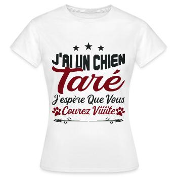 t-shirt j'ai un chien taré courez humour cadeau - T-shirt Femme - blanc - Devant - AI Model Female 172 dark (172cm)