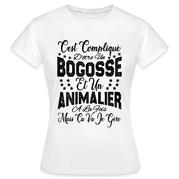 c'est compliqué d'être un Bogosse et un Animalier. - T-shirt Femme - blanc - Devant - AI Model Female 172 dark (172cm)