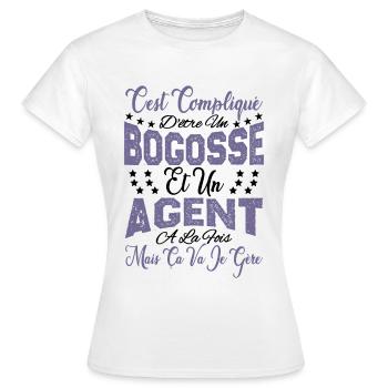 c'est compliqué d'être un Bogosse et un Agent. - T-shirt Femme - blanc - Devant - AI Model Female 172 dark (172cm)