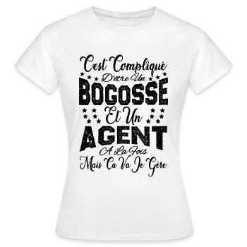 c'est compliqué d'être un Bogosse et un Agent. - T-shirt Femme - blanc - Devant - AI Model Female 172 dark (172cm)