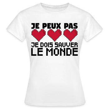 je peux pas je dois sauver le monde. jeux vidéo. - T-shirt Femme - blanc - Devant - AI Model Female 172 dark (172cm)