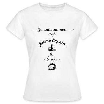 Je suis un mec simple j'aime l'apéro et le sexe - T-shirt Femme - blanc - Devant - AI Model Female 172 dark (172cm)