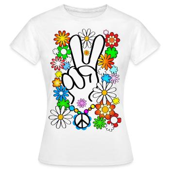 Flower Power & Peace (fr) - T-shirt Femme - blanc - Devant - AI Model Female 172 dark (172cm)