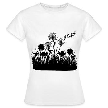 Schmetterlingdesign Pusteblumen Wiese Herzen - Frauen T-Shirt - Weiß - Vorne - AI Model Female 172 dark (172cm)