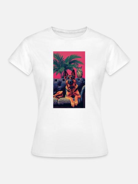 Neonhund und Eule in den Tropen - Frauen T-Shirt - Weiß