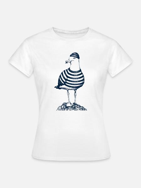 Möwe mit Pulli - Frauen T-Shirt - Weiß
