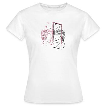 Abstract Mirror Image Portrait Design - Women's T-Shirt - white - Front - AI Model Female 172 dark (172cm)