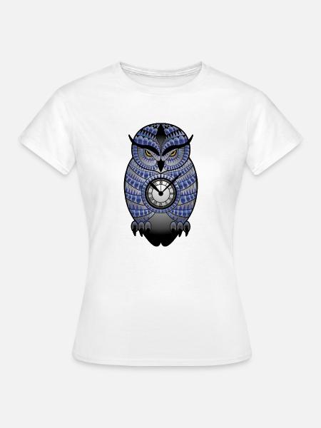 Böse Eule mit Uhr T-Shirt Damen Herren Kinder - Frauen T-Shirt - Weiß