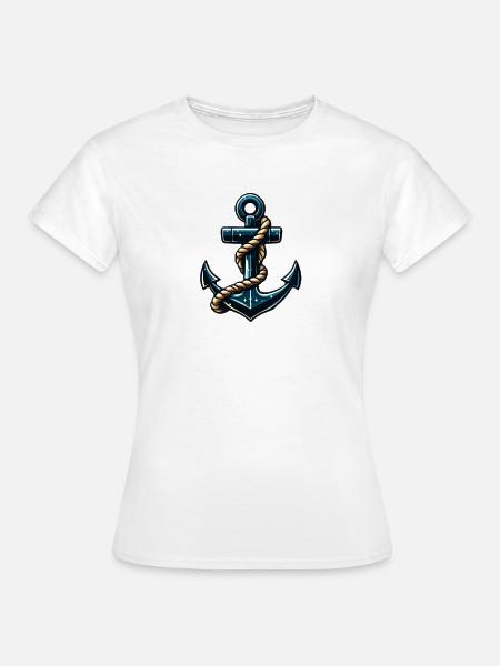 Anker in Petrol mit Seil - Frauen T-Shirt - Weiß