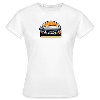 Sonnenaufgang Zeppelin über Bergen - Frauen T-Shirt - Weiß - Vorne - AI Model Female 172 dark (172cm)