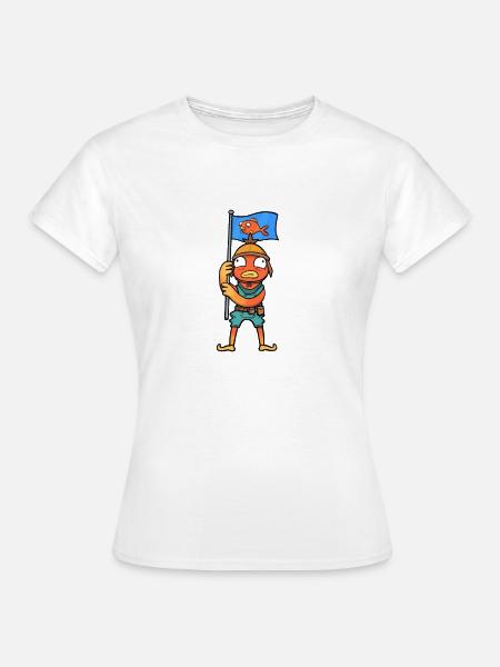 Garçon de poisson avec un dessin animé de drapeau de poisson - T-shirt Femme - blanc