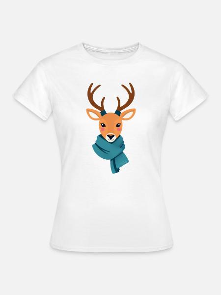 Hirsch mit Schal Winterbild - Frauen T-Shirt - Weiß