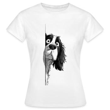 Peeking Cavalier Spaniel Niedliche Hundeliebhaber-Merch - Frauen T-Shirt - Weiß - Vorne - AI Model Female 172 dark (172cm)