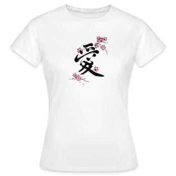 Japanisches Kanji Liebe mit Kirschblüten Sakura - Frauen T-Shirt - Weiß - Vorne - AI Model Female 172 dark (172cm)